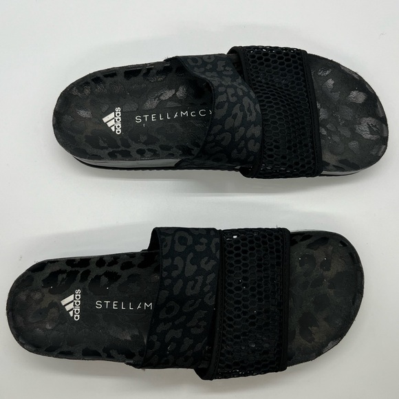 STELLA McCARTNEY x ADIDAS Core Black Lette Leopard Print Sandals Slides sz 9 - Picture 6 of 10